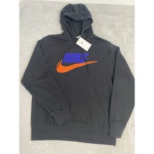 Nike Club Fleece Black Safety Orange Pullover Hoodie Men Size M FN3104-010